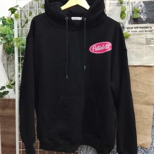 Black Unisex Hoodie with Pink Logo – Size L